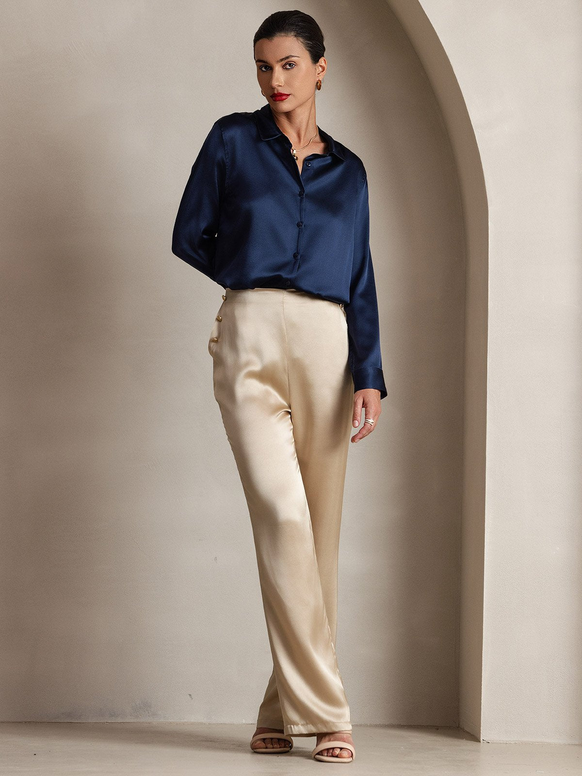 [Champagne] SilkSilky-AU 19Momme Silk Womens Pants 006