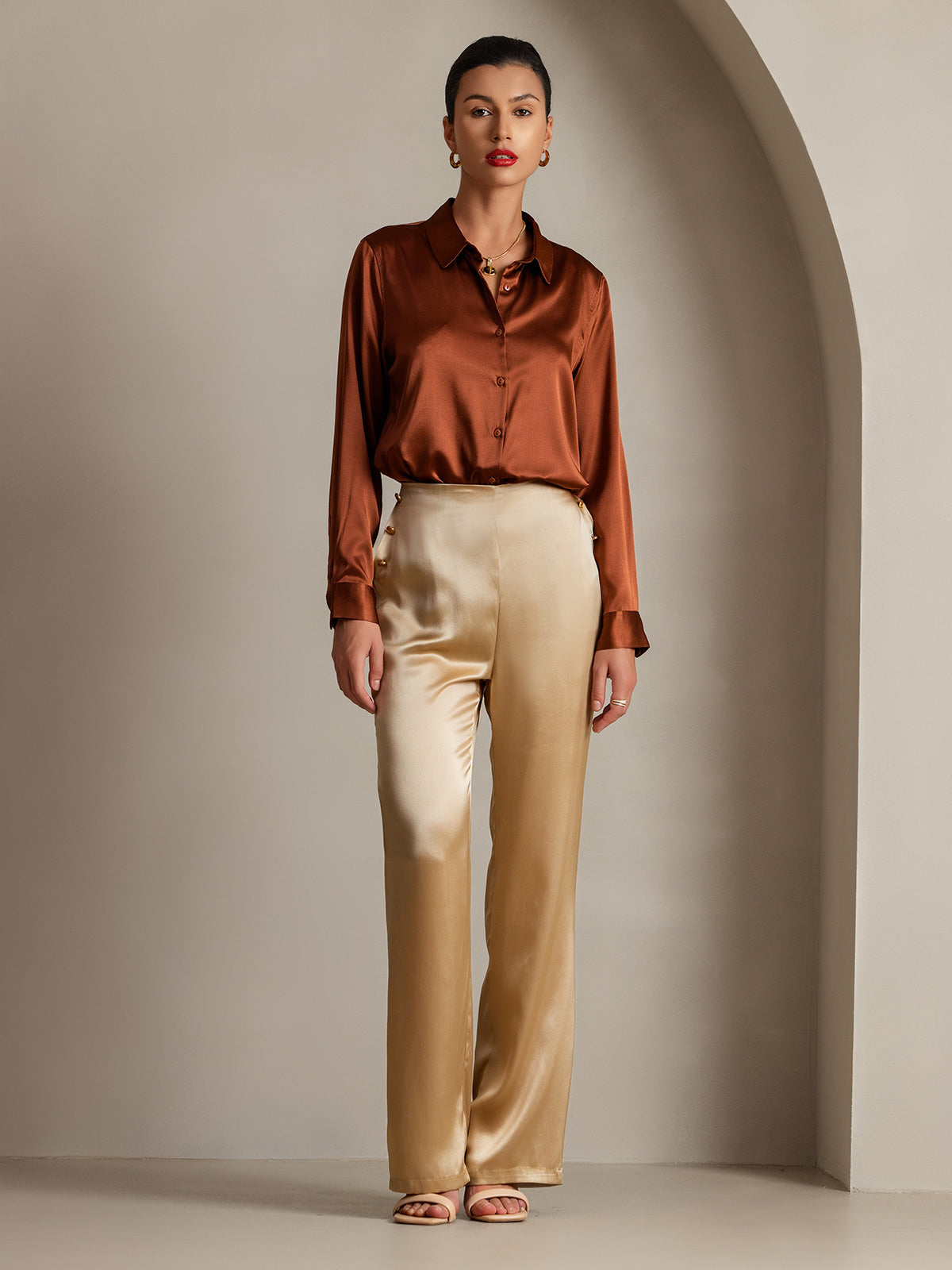 [Champagne] SilkSilky-AU 19Momme Silk Womens Pants 006