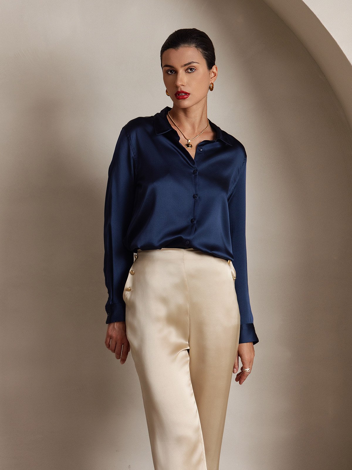[Champagne] SilkSilky-AU 19Momme Silk Womens Pants 007