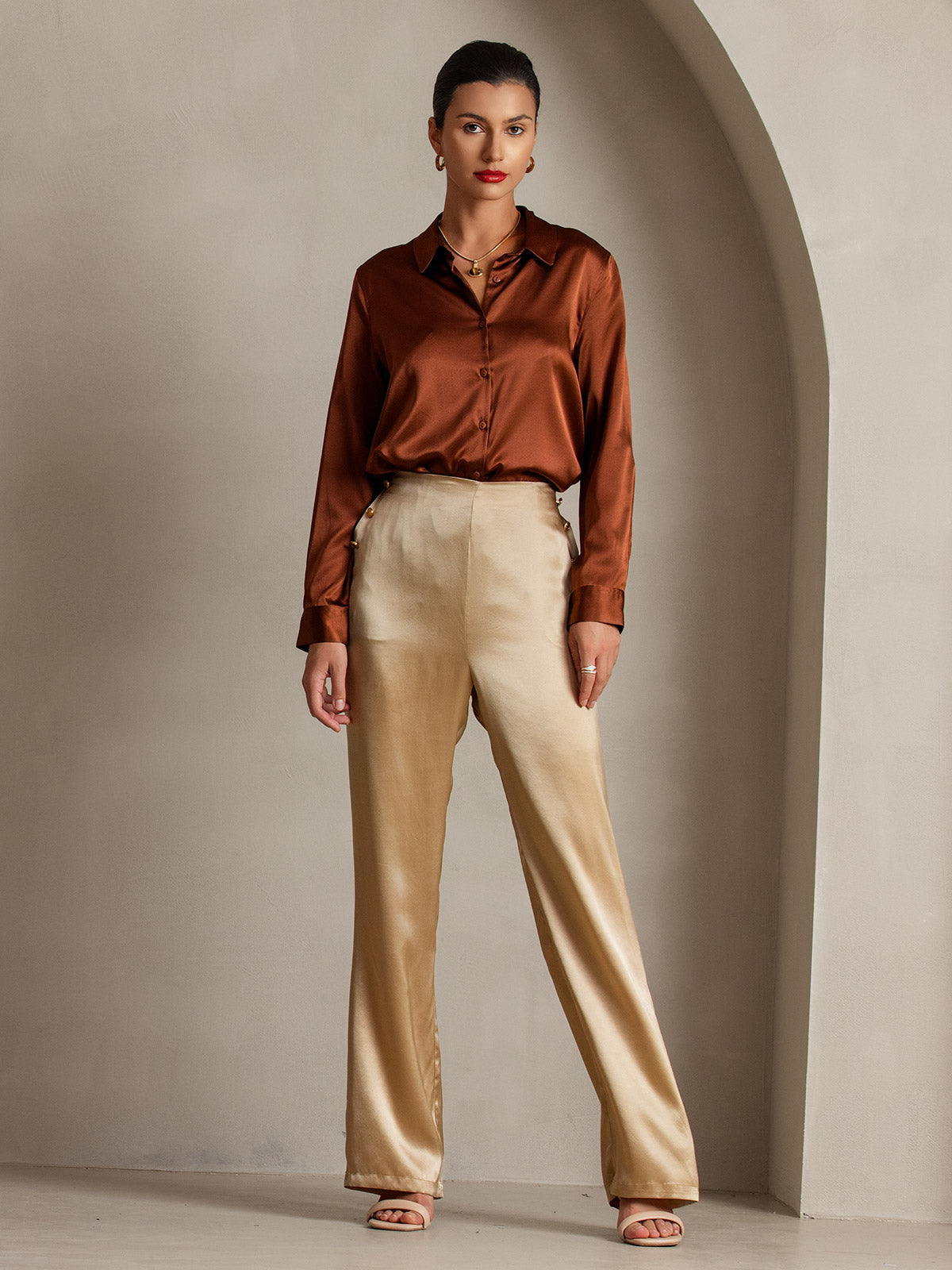 [Champagne] SilkSilky-AU 19Momme Silk Womens Pants 007