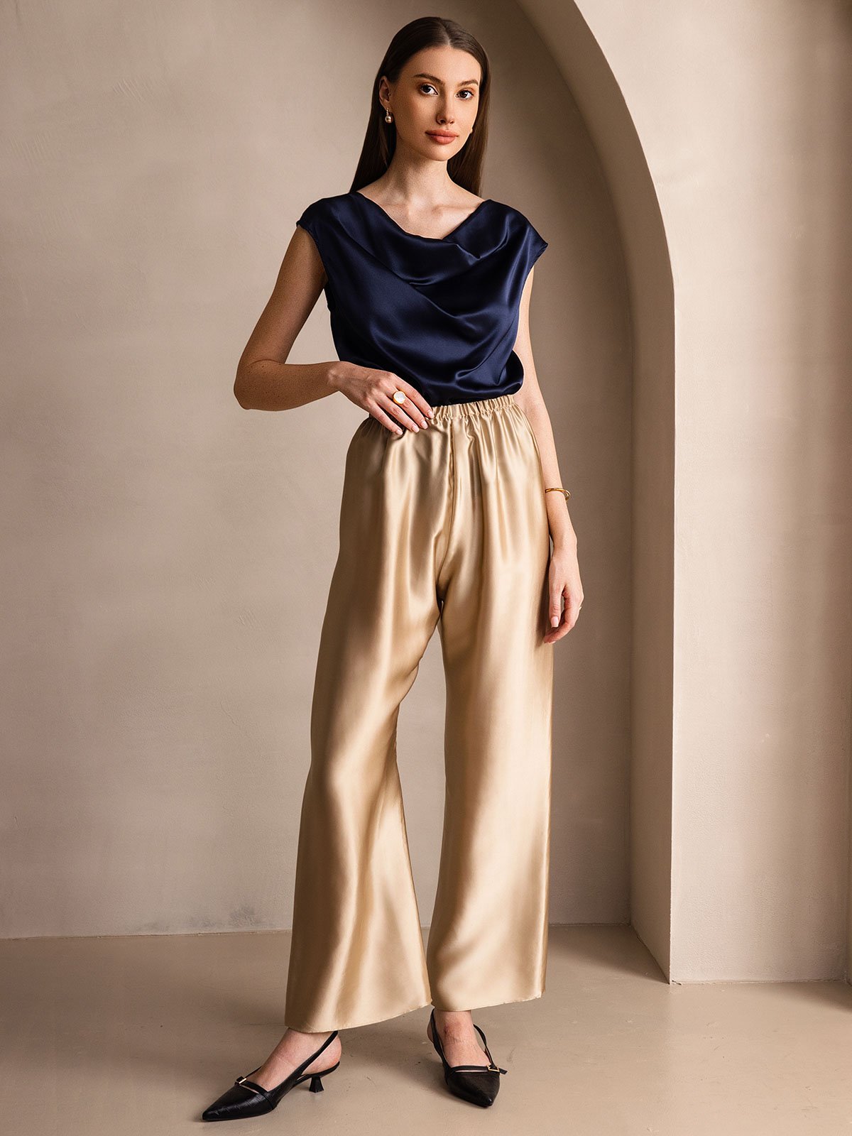 [Champagne] SilkSilky-AU 19Momme Silk Womens Pants 007