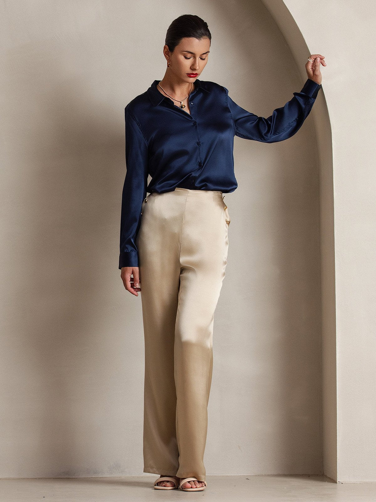 [Champagne] SilkSilky-AU 19Momme Silk Womens Pants 008
