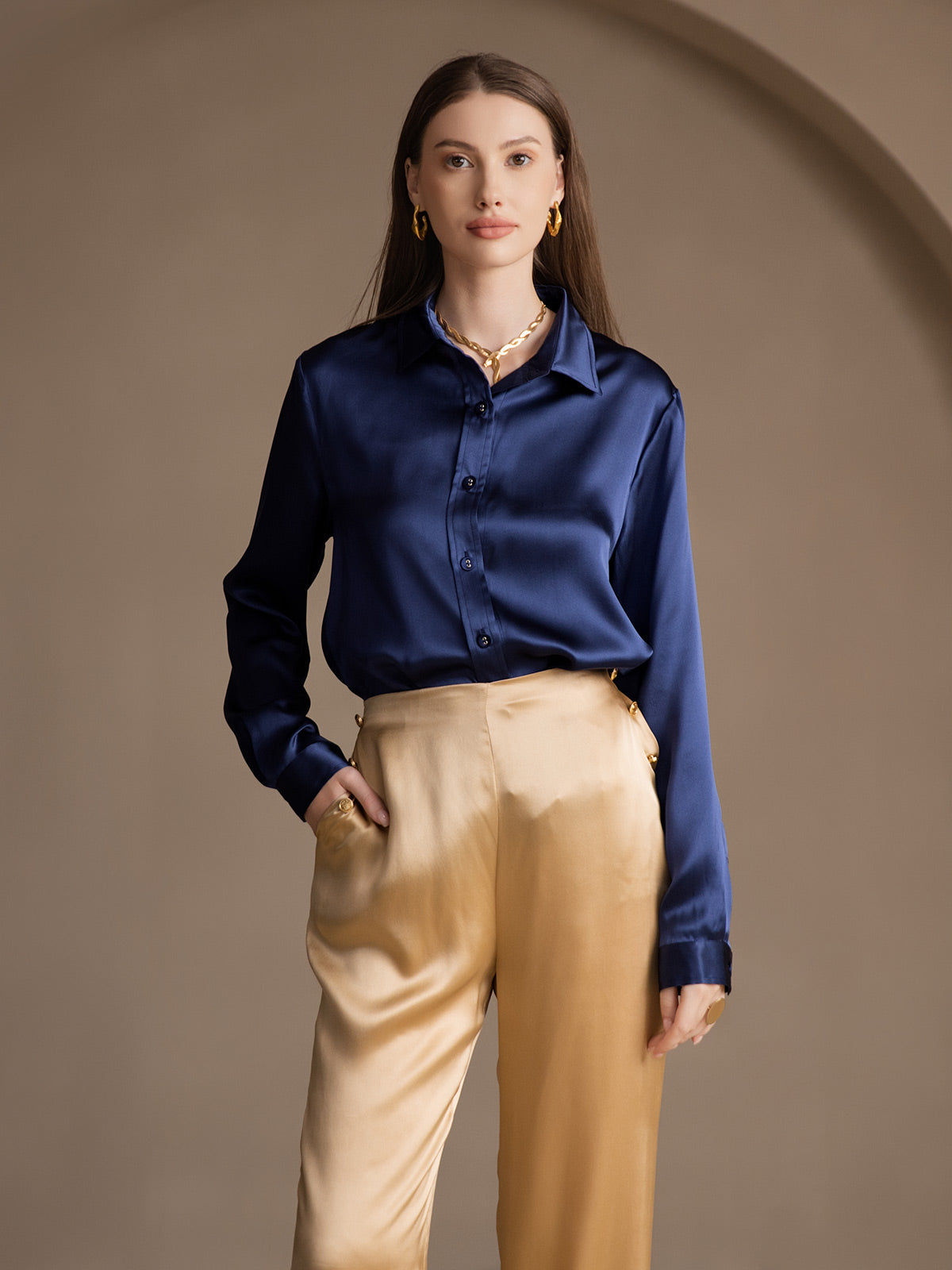 [Champagne] SilkSilky-AU 19Momme Silk Womens Pants 008
