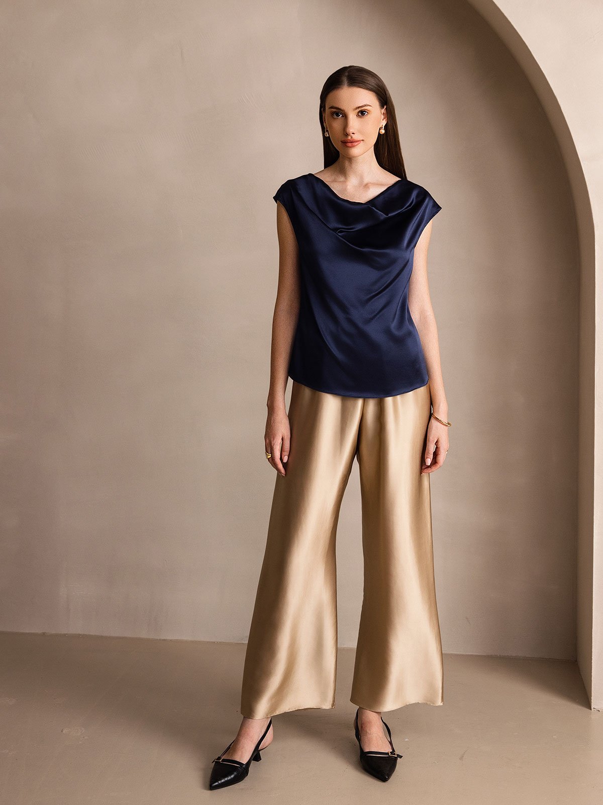 [Champagne] SilkSilky-AU 19Momme Silk Womens Pants 008