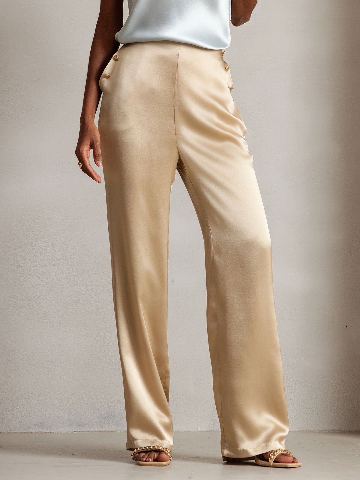 [Champagne] SilkSilky-AU 19Momme Silk Womens Pants 009