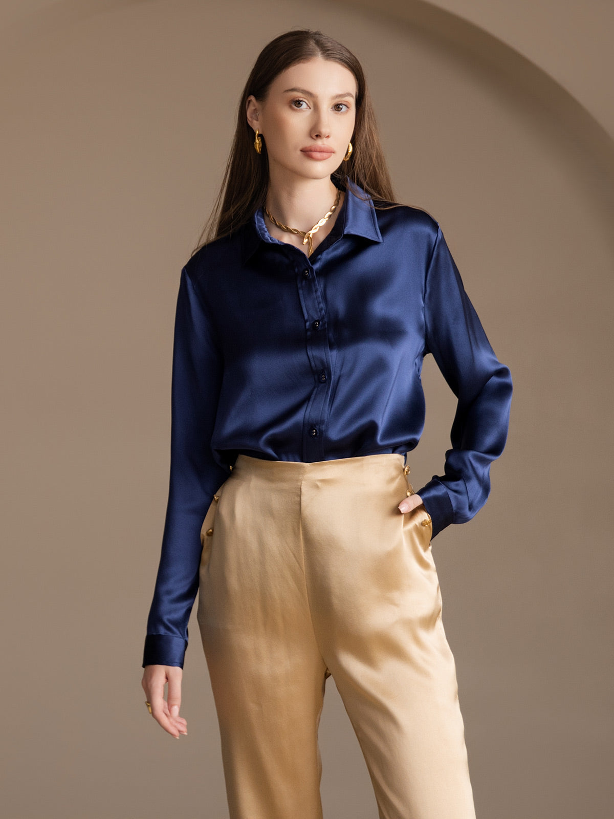 [Champagne] SilkSilky-AU 19Momme Silk Womens Pants 009