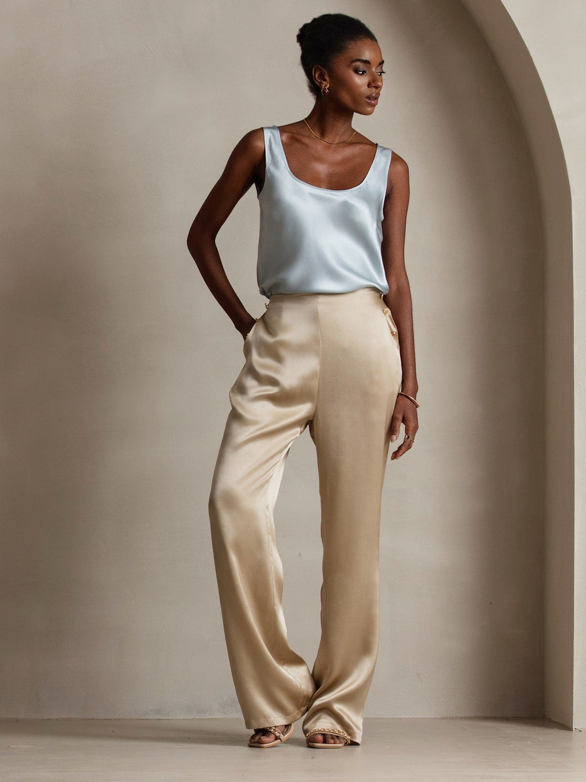 [Champagne] SilkSilky-AU 19Momme Silk Womens Pants 011