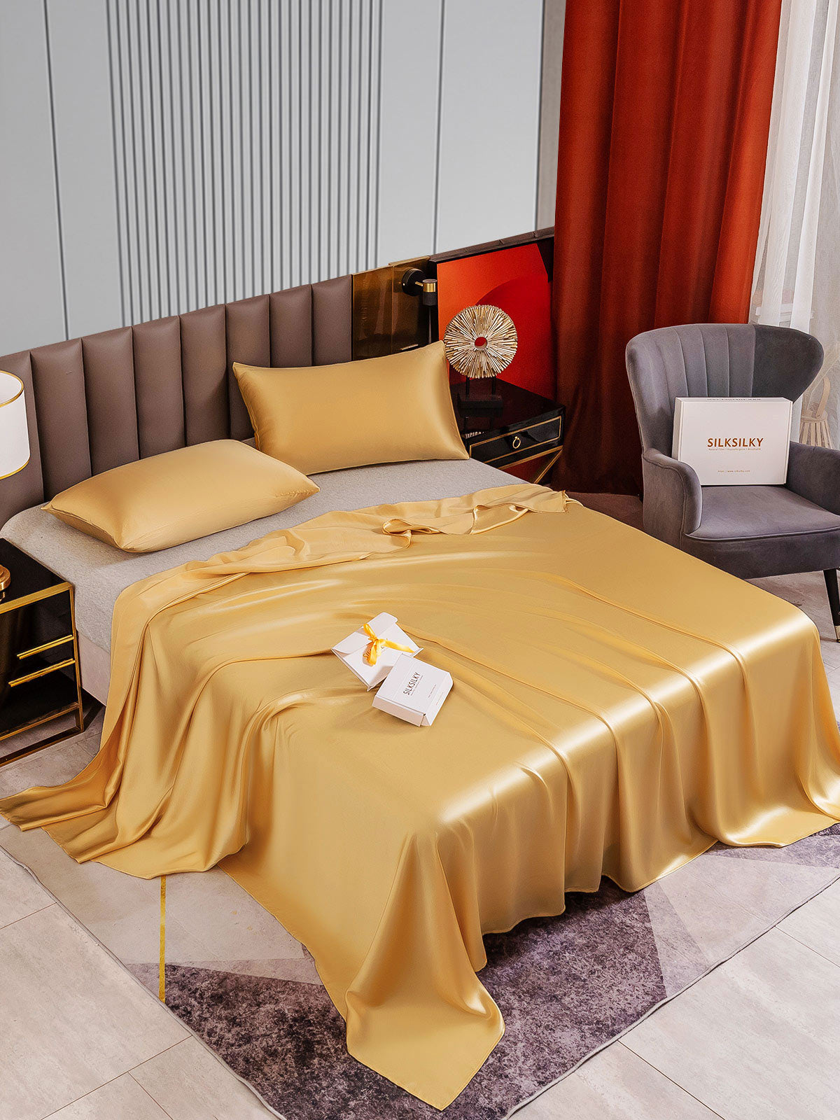 [Champagne] SilkSilky-AU 22Momme Pure Silk Bedding Set 002