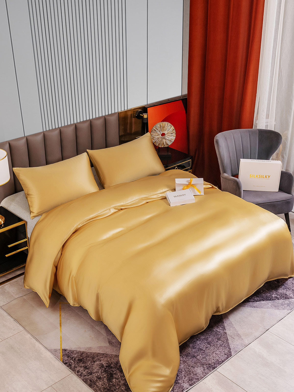 [Champagne] SilkSilky-AU 22Momme Pure Silk Bedding Set 002