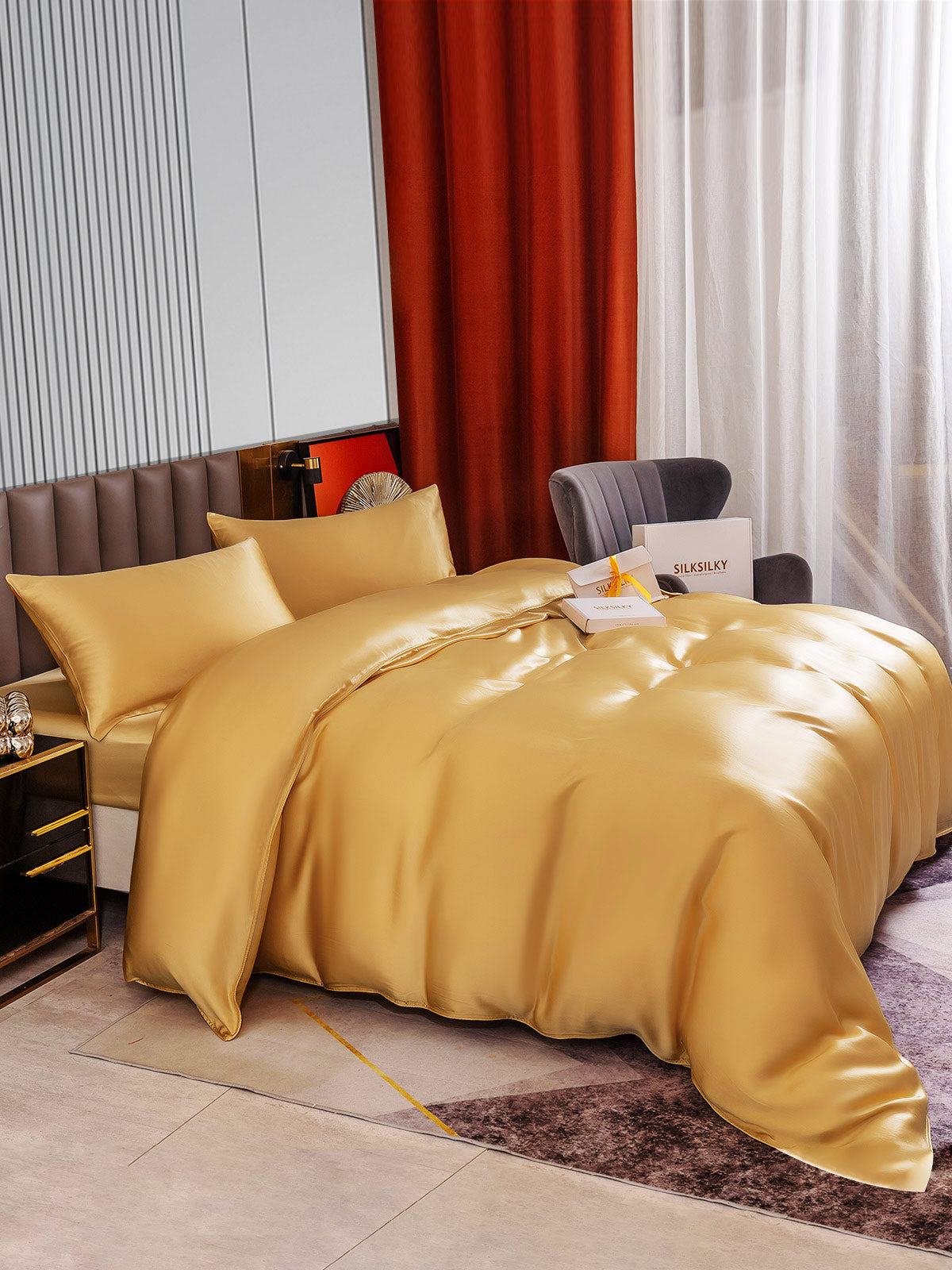 [Champagne] SilkSilky-AU 22Momme Pure Silk Bedding Set 003