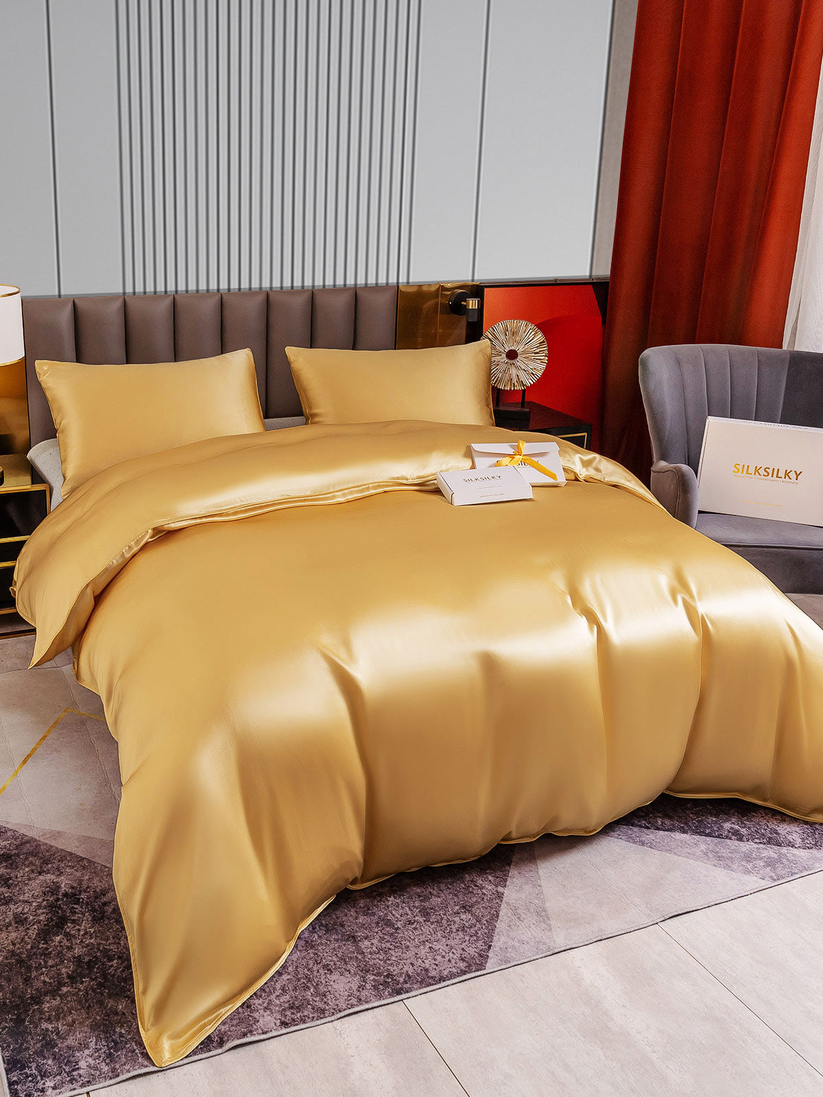 [Champagne] SilkSilky-AU 22Momme Pure Silk Bedding Set 003