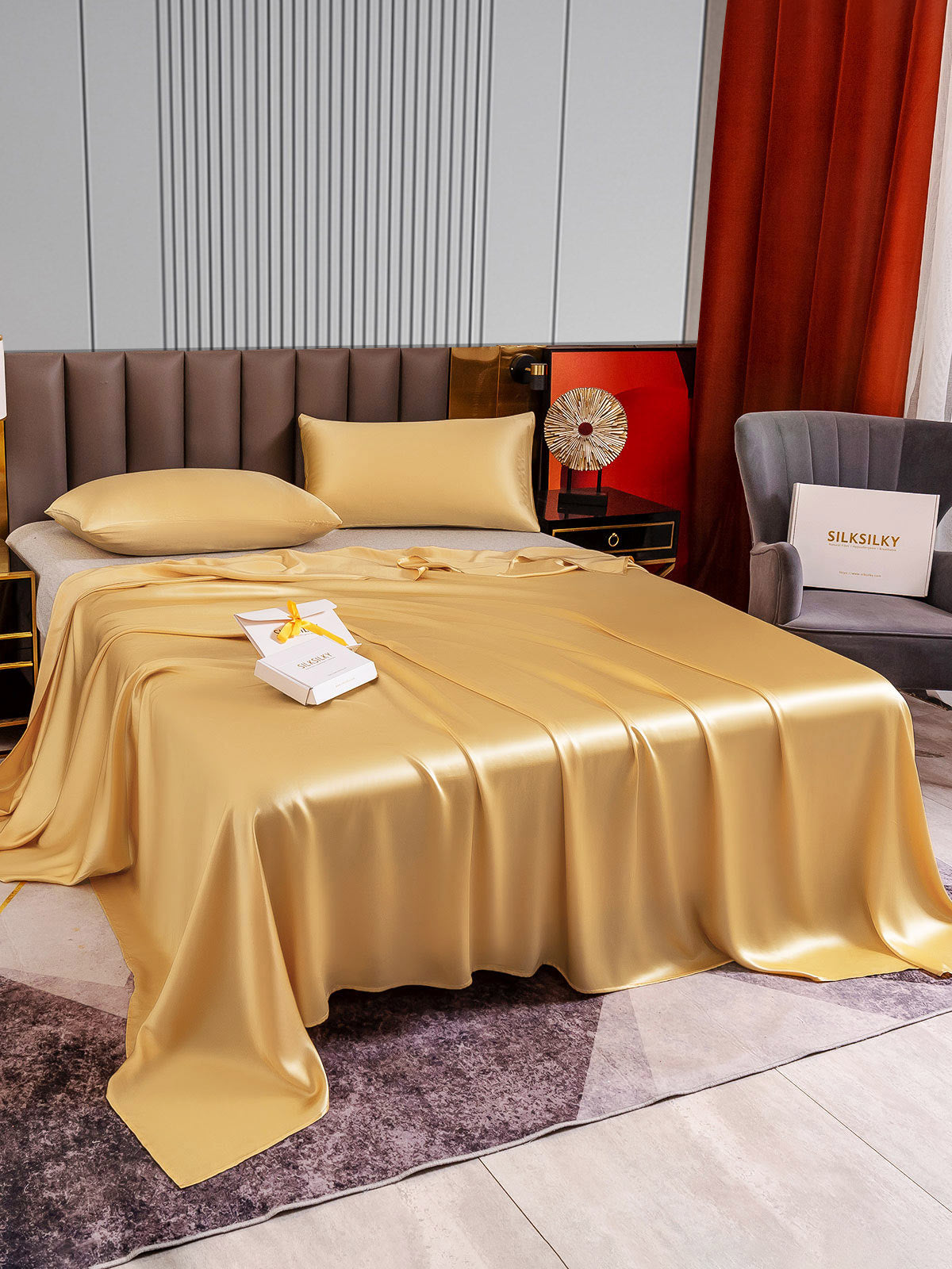 [Champagne] SilkSilky-AU 22Momme Pure Silk Bedding Set 004