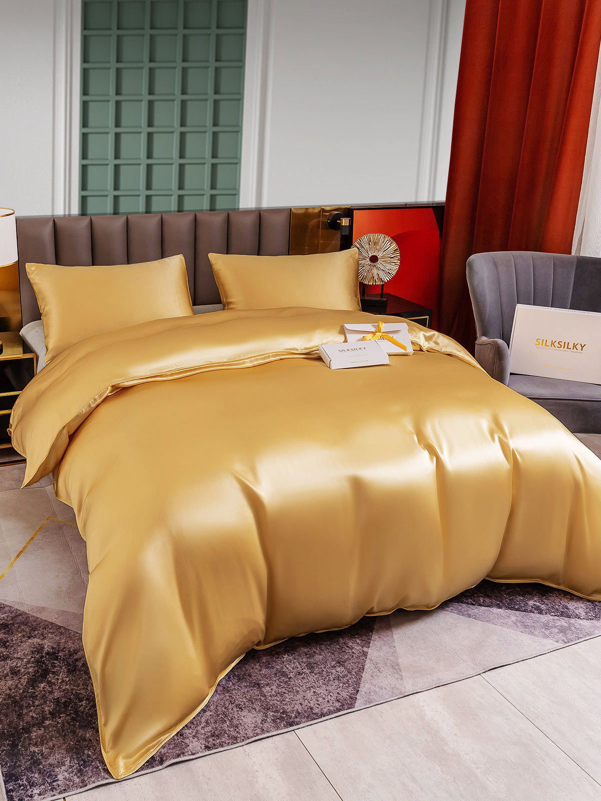 [Champagne] SilkSilky-AU 25Momme Pure Silk Bedding Set 001