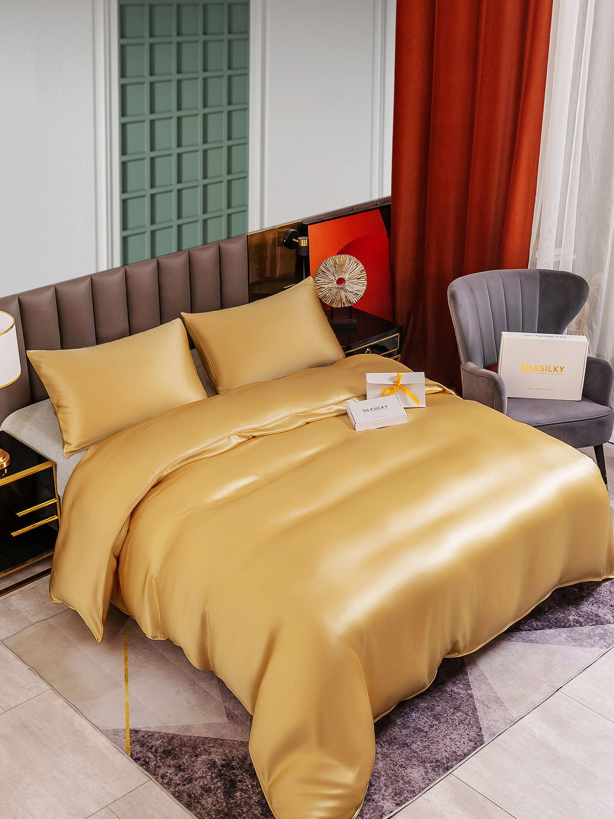 [Champagne] SilkSilky-AU 25Momme Pure Silk Bedding Set 004