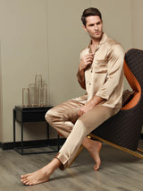 [Champagne] SilkSilky-AU Pure Silk Long Sleeve Lapel Men's Pyjamas 007