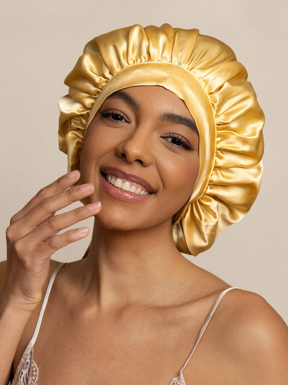 [Champagne] SilkSilky-AU Pure Silk Sleep Cap 001