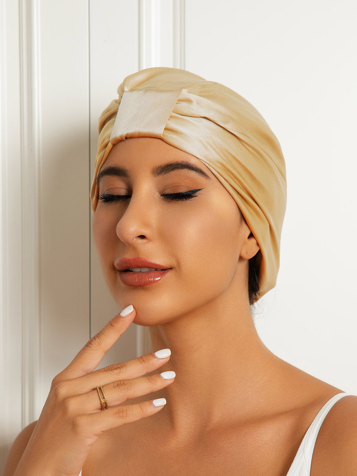 [Champagne] SilkSilky-AU Pure Silk Sleep Cap 002
