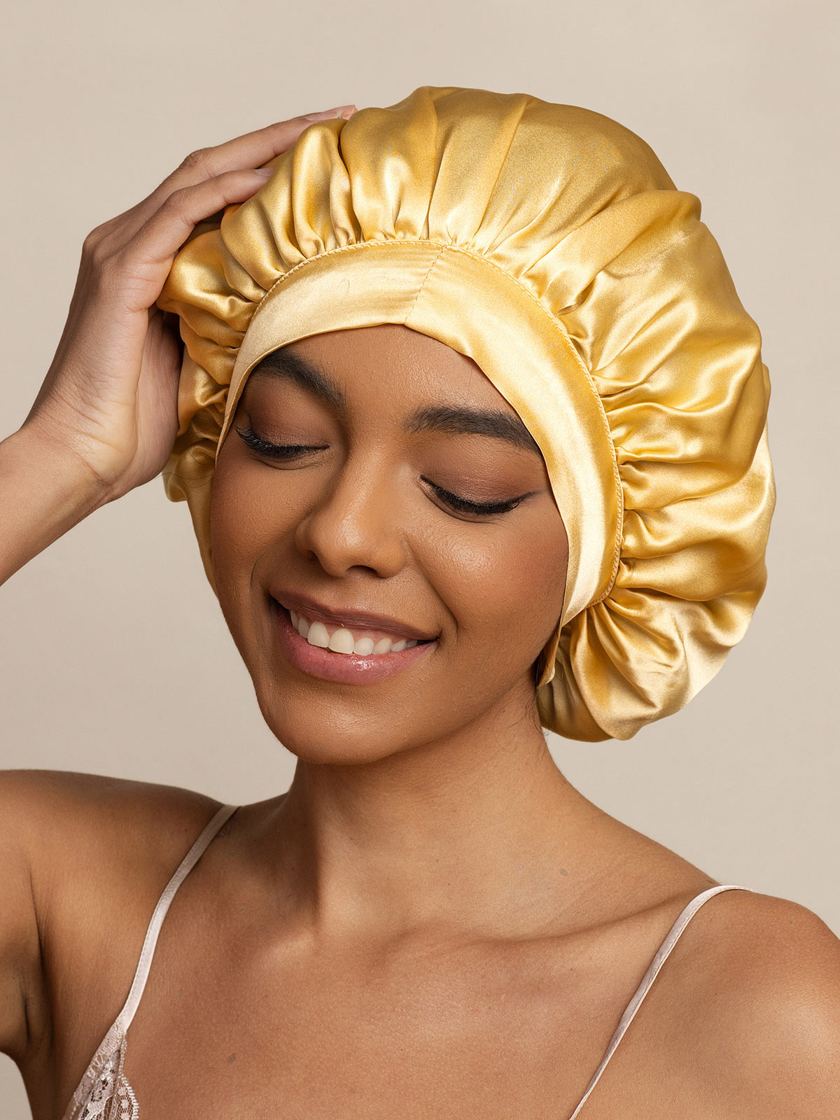 [Champagne] SilkSilky-AU Pure Silk Sleep Cap 002