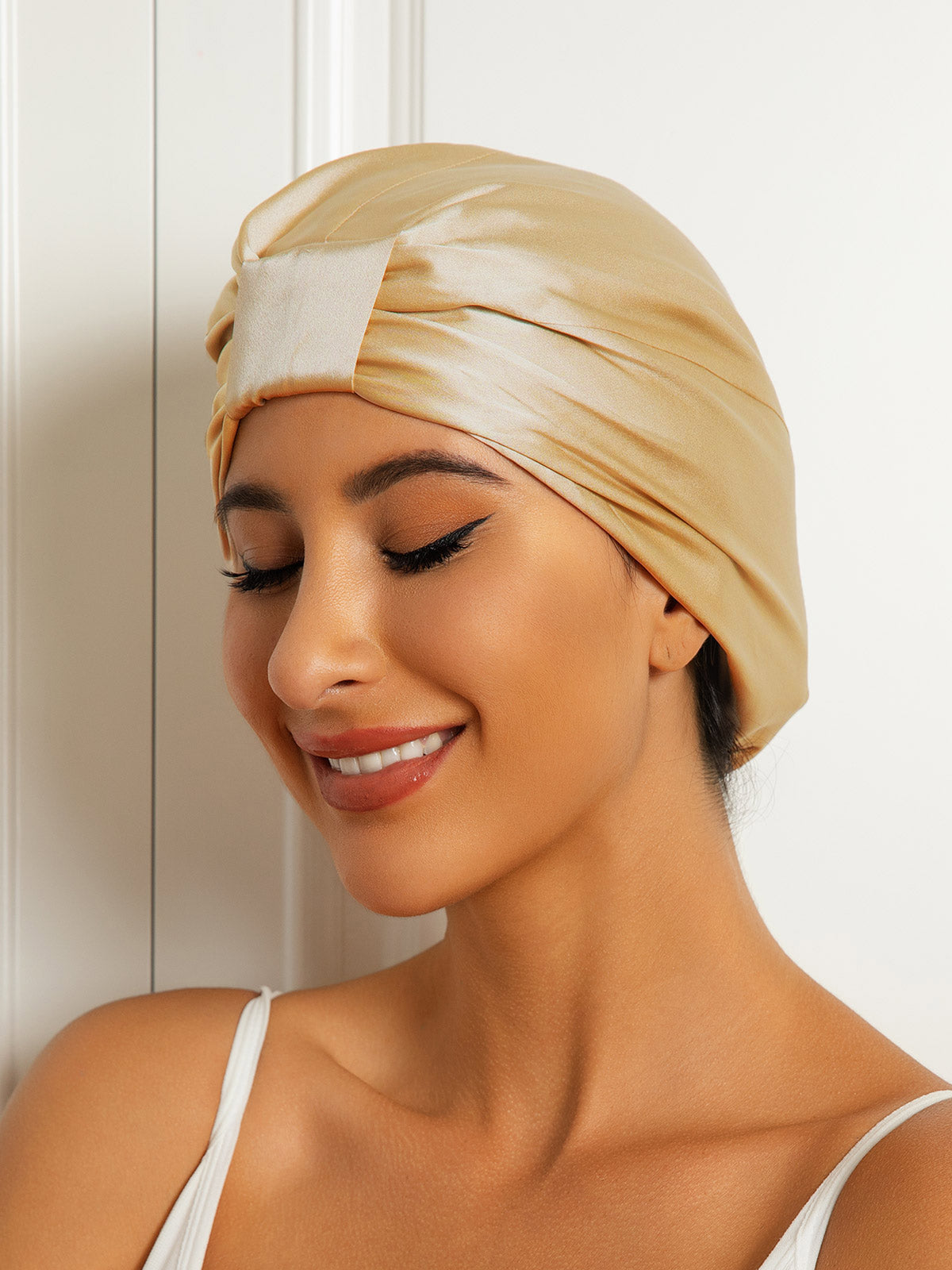 [Champagne] SilkSilky-AU Pure Silk Sleep Cap 003