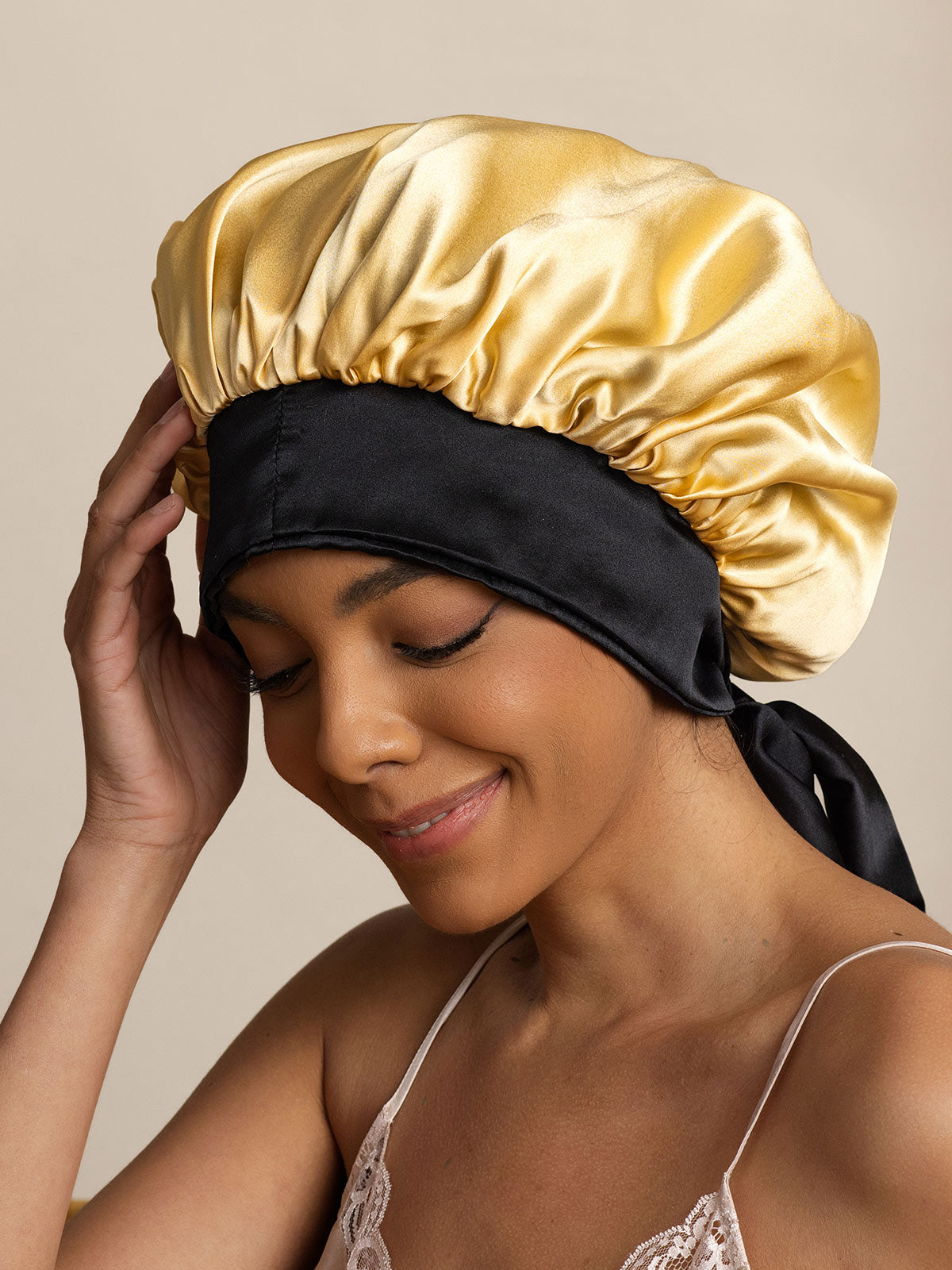 [Champagne] SilkSilky-AU Pure Silk Sleep Cap 004