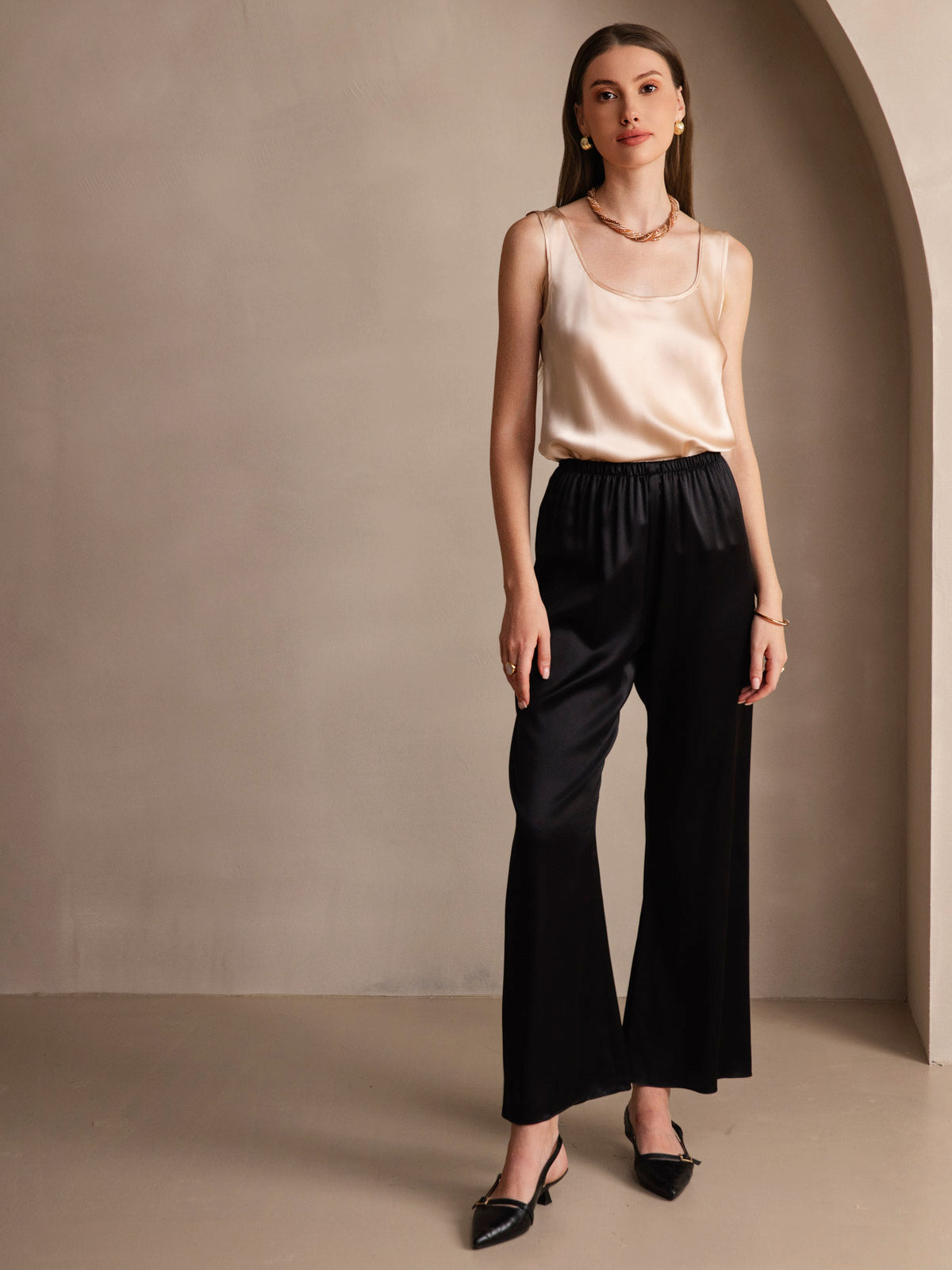 [Champagne] SilkSilky-AU Pure Silk Sleeveless U Neck Camisole 007