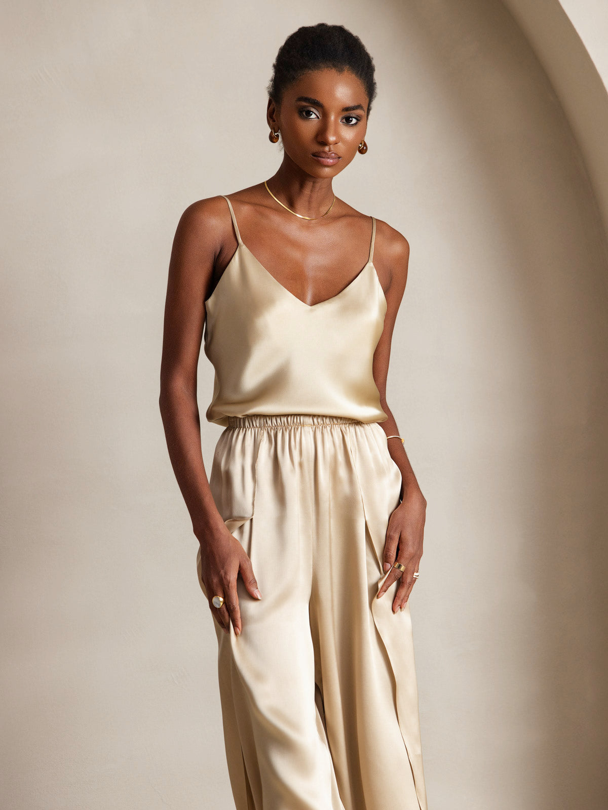 [Champagne] SilkSilky-AU Pure Silk V Neck Camisole 001