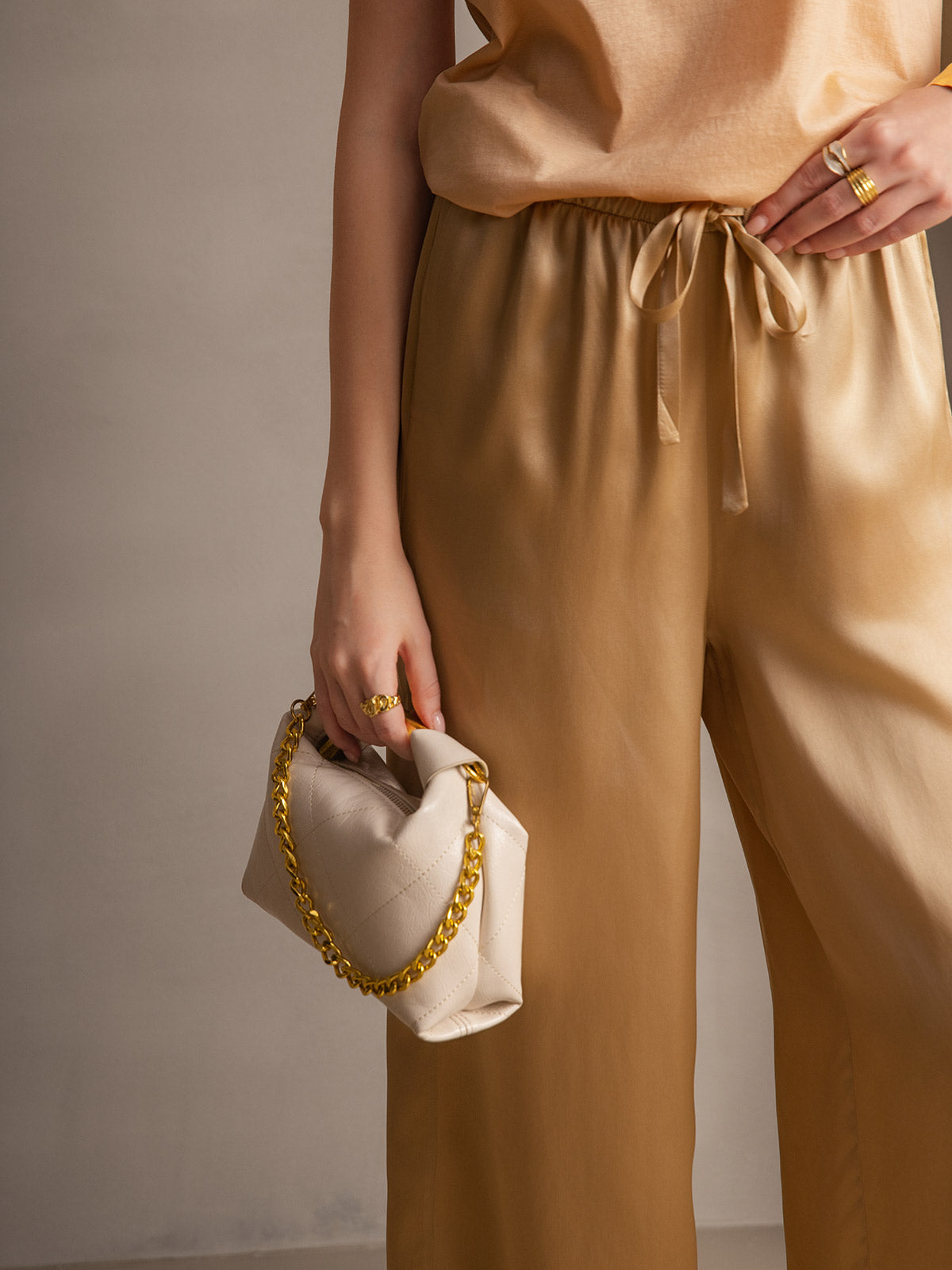 [Champagne] SilkSilky-AU Pure Silk Womens Pants 001