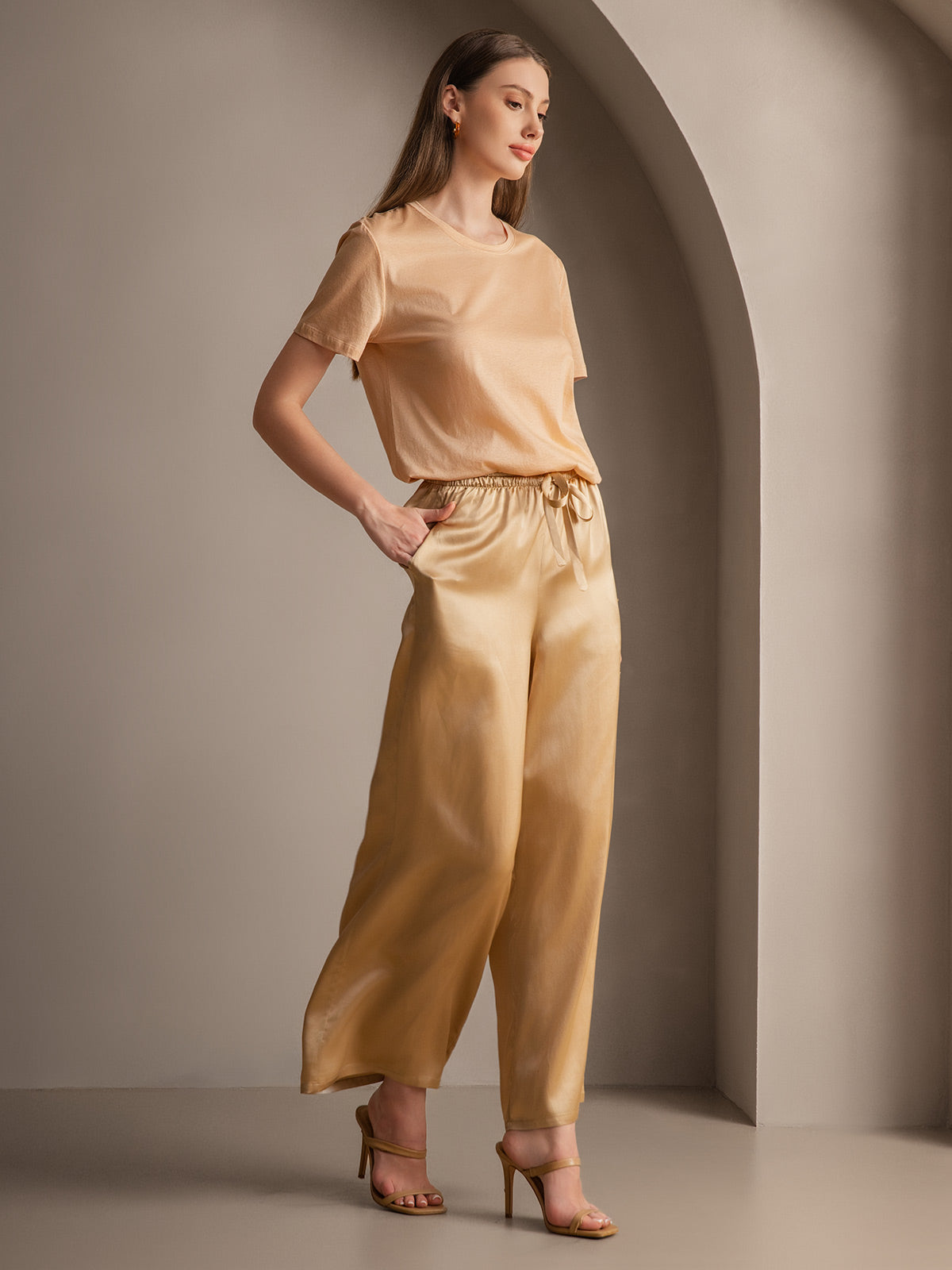[Champagne] SilkSilky-AU Pure Silk Womens Pants 002