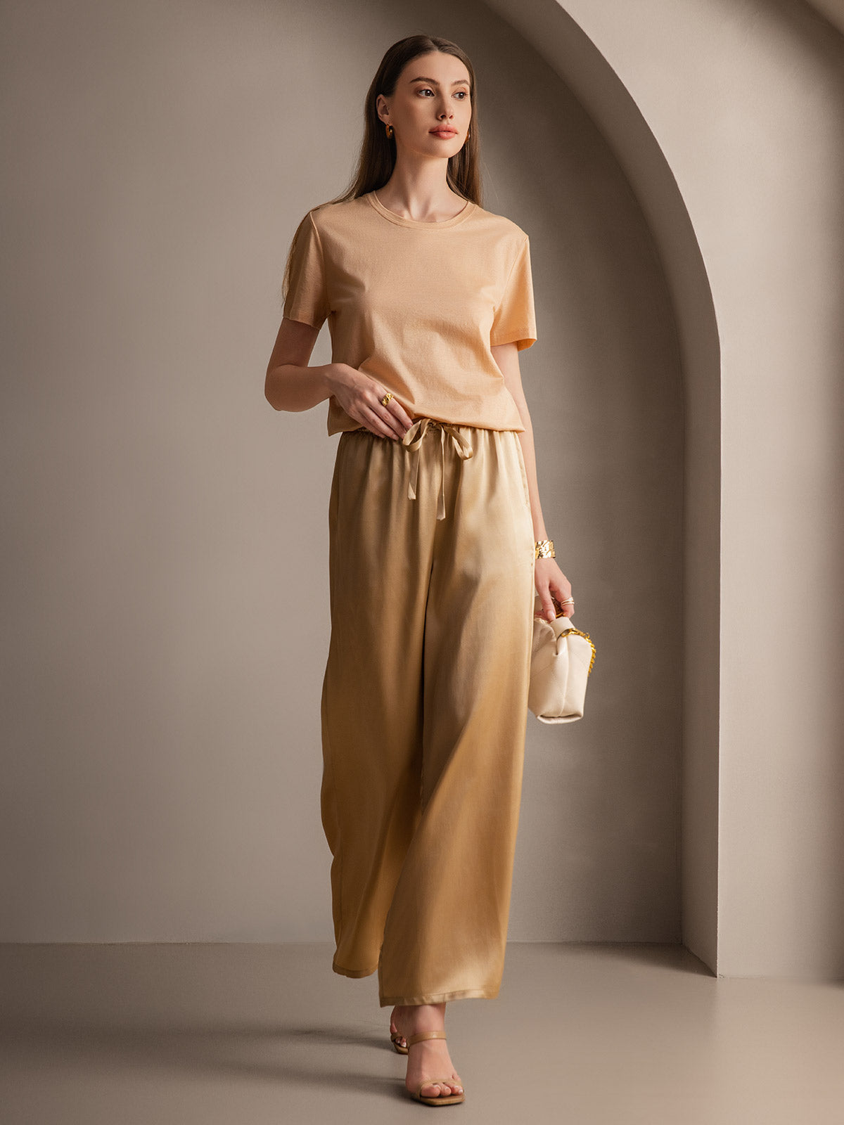 [Champagne] SilkSilky-AU Pure Silk Womens Pants 003