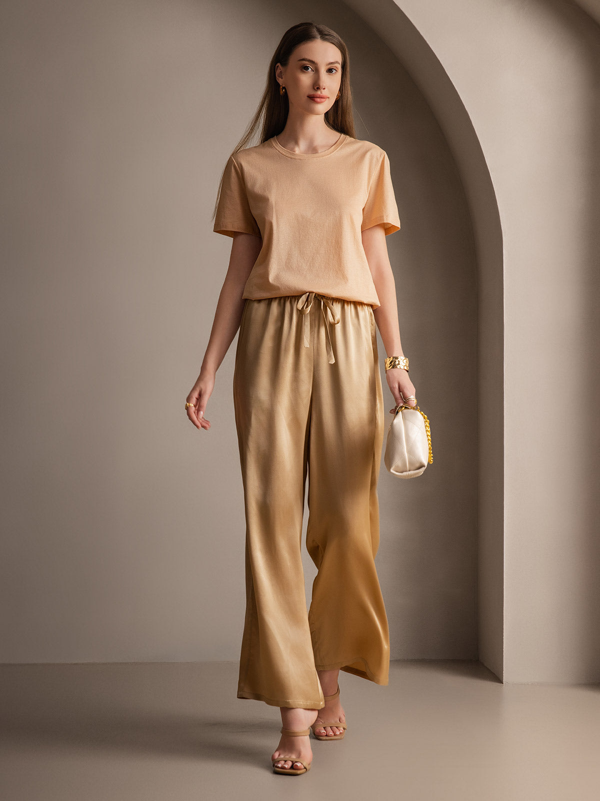 [Champagne] SilkSilky-AU Pure Silk Womens Pants 004