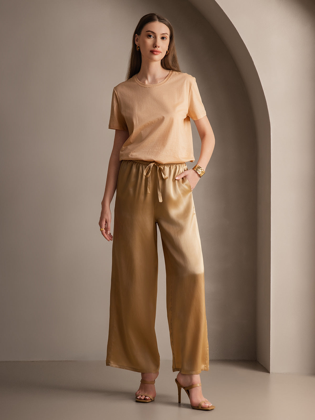 [Champagne] SilkSilky-AU Pure Silk Womens Pants 006