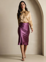 [Champagne] SilkSilky-AU 19Momme Long Sleeve High Neck Blouse 006