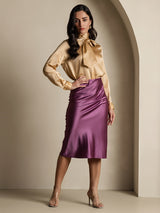 [Champagne] SilkSilky-AU 19Momme Long Sleeve High Neck Blouse 008