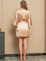 [Champagne] SilkSilky-AU 3/4 Sleeve V Neck Nightgown&Dressing Gown Set 003
