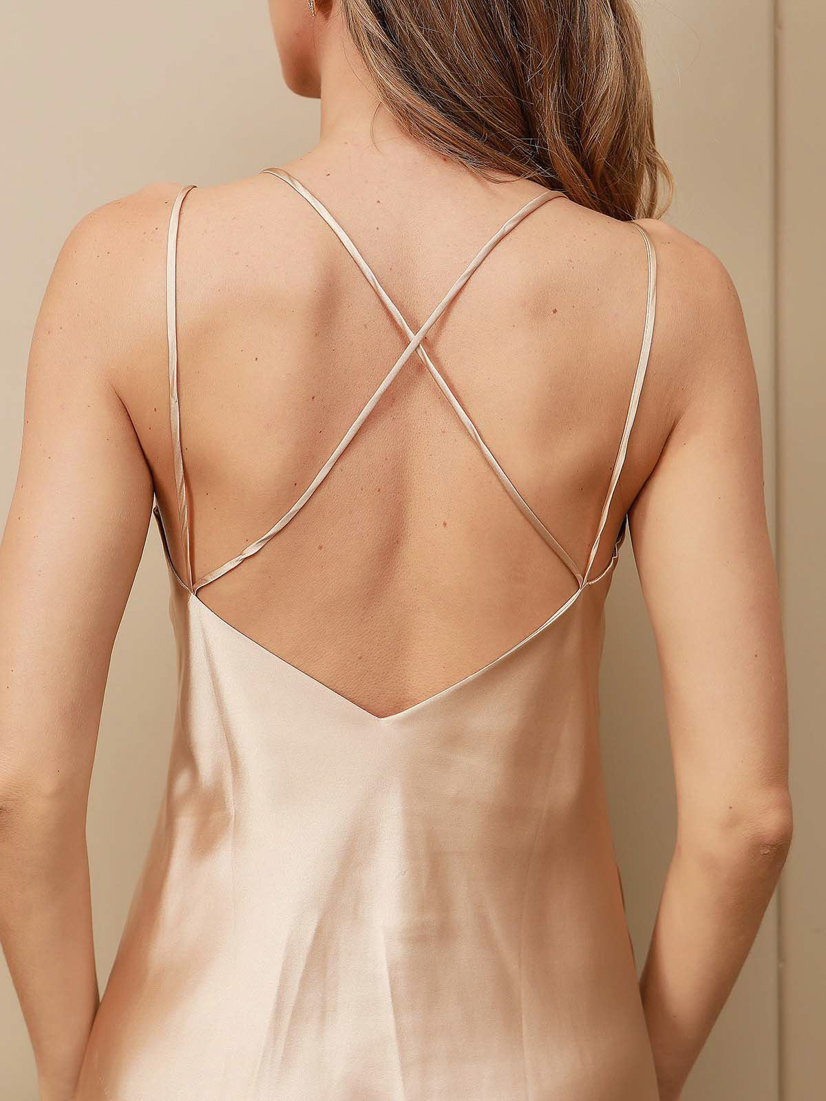 [Champagne] SilkSilky-AU Pure Silk 3/4 Sleeve V Neck Nightgown&Dressing Gown Set 008