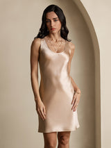 [Champagne] SilkSilky-AU Sleeveless Scoop Neck Nightgown 001