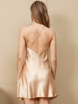 [Champagne] SilkSilky-AU Spaghetti Strap V Neck Dress 002