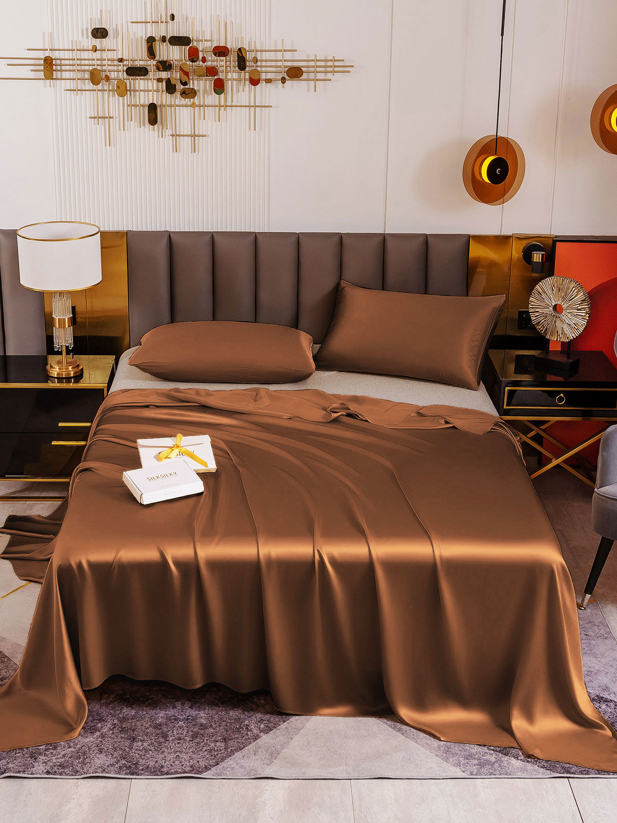 [Coffee] SilkSilky-AU 19Momme Pure Silk Bedding Set 002
