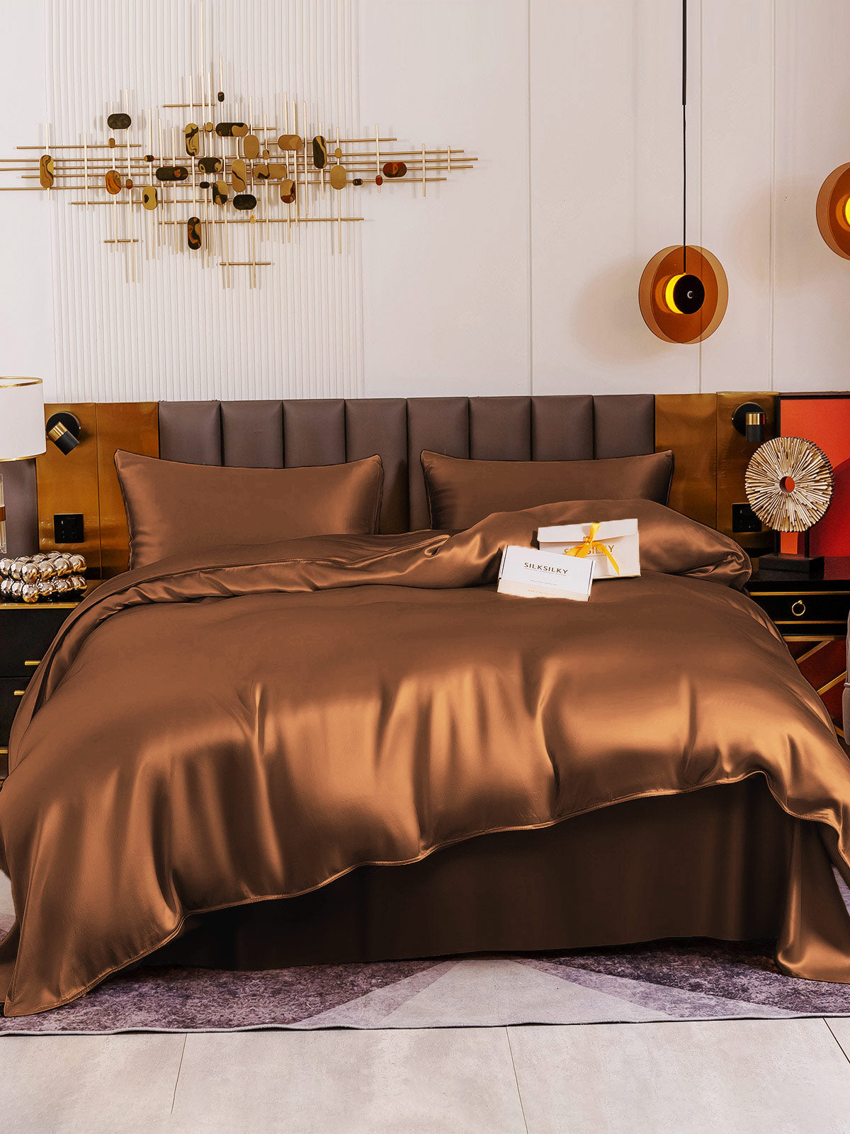 [Coffee] SilkSilky-AU 19Momme Pure Silk Bedding Set 002