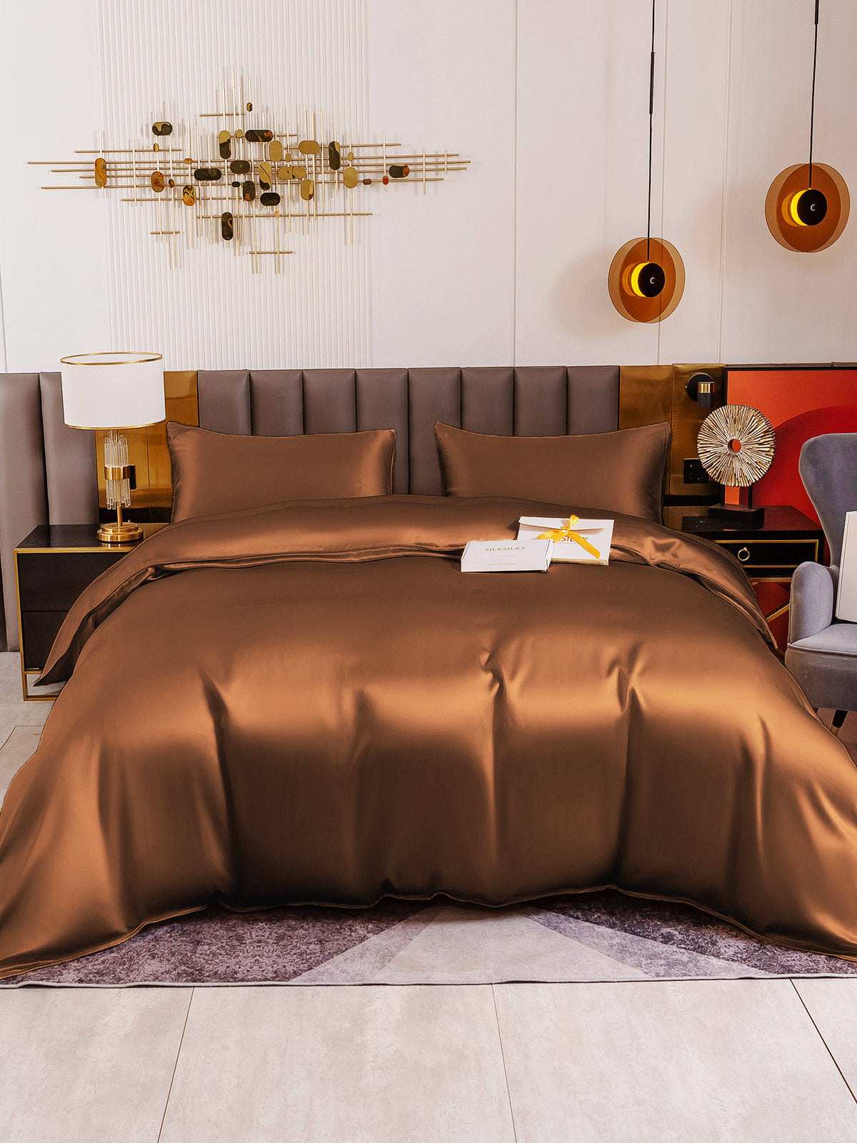 [Coffee] SilkSilky-AU 19Momme Pure Silk Bedding Set 002