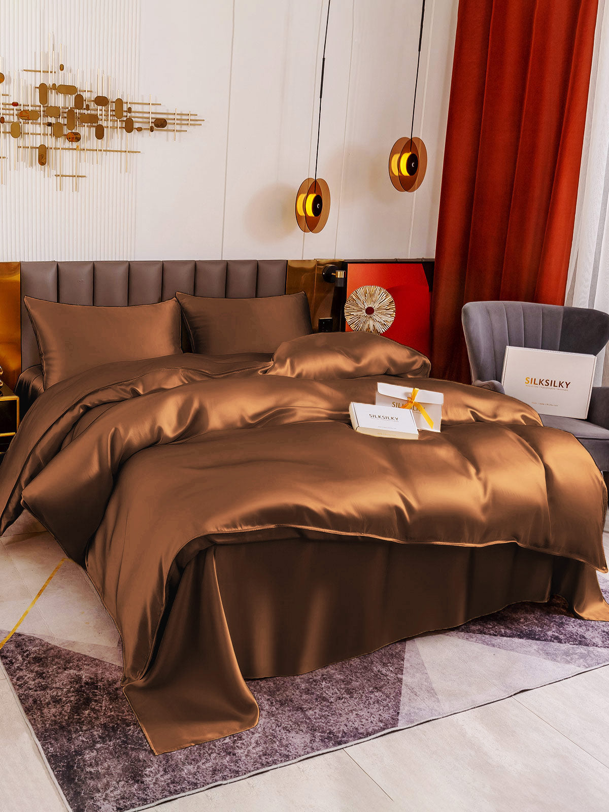 [Coffee] SilkSilky-AU 19Momme Pure Silk Bedding Set 003