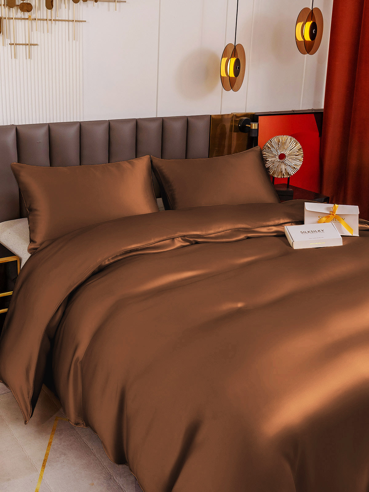 [Coffee] SilkSilky-AU 19Momme Pure Silk Bedding Set 004