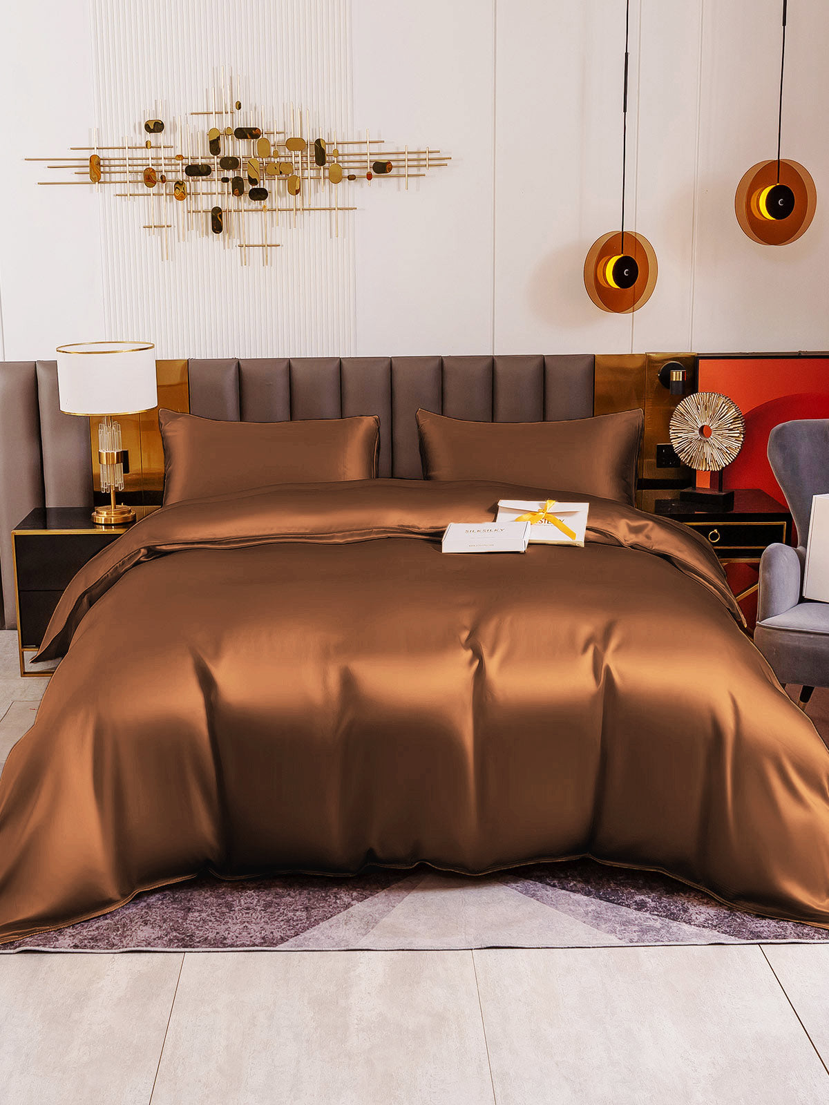 [Coffee] SilkSilky-AU 19Momme Pure Silk Bedding Set 005