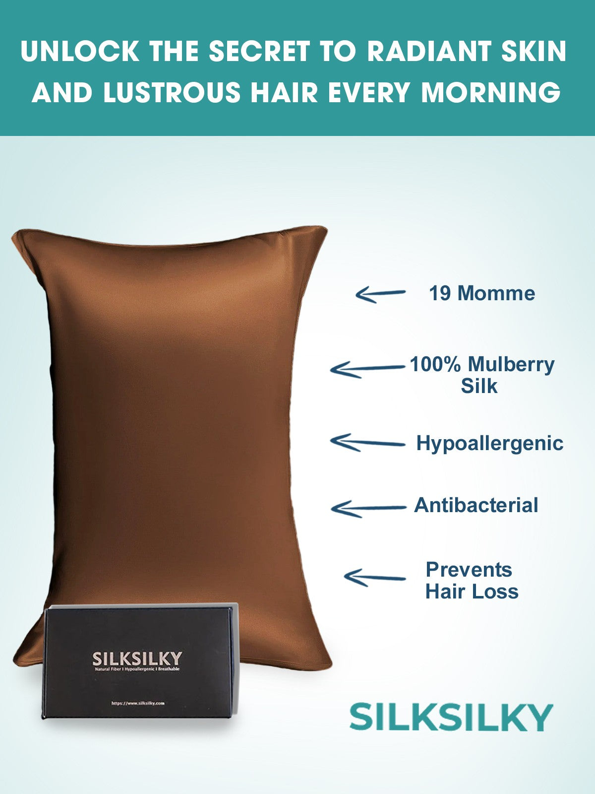 [Coffee] SilkSilky-AU 19Momme Pure Silk Pillowcase 003