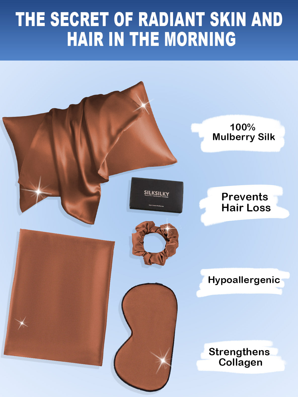 [Coffee] SilkSilky-AU 19Momme Pure Silk Pillowcase Set 002