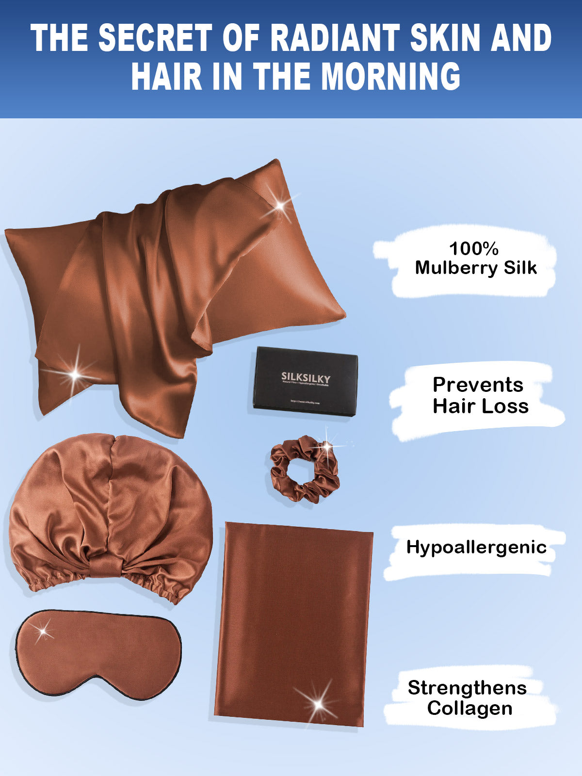 [Coffee] SilkSilky-AU 19Momme Pure Silk Pillowcase Set 002