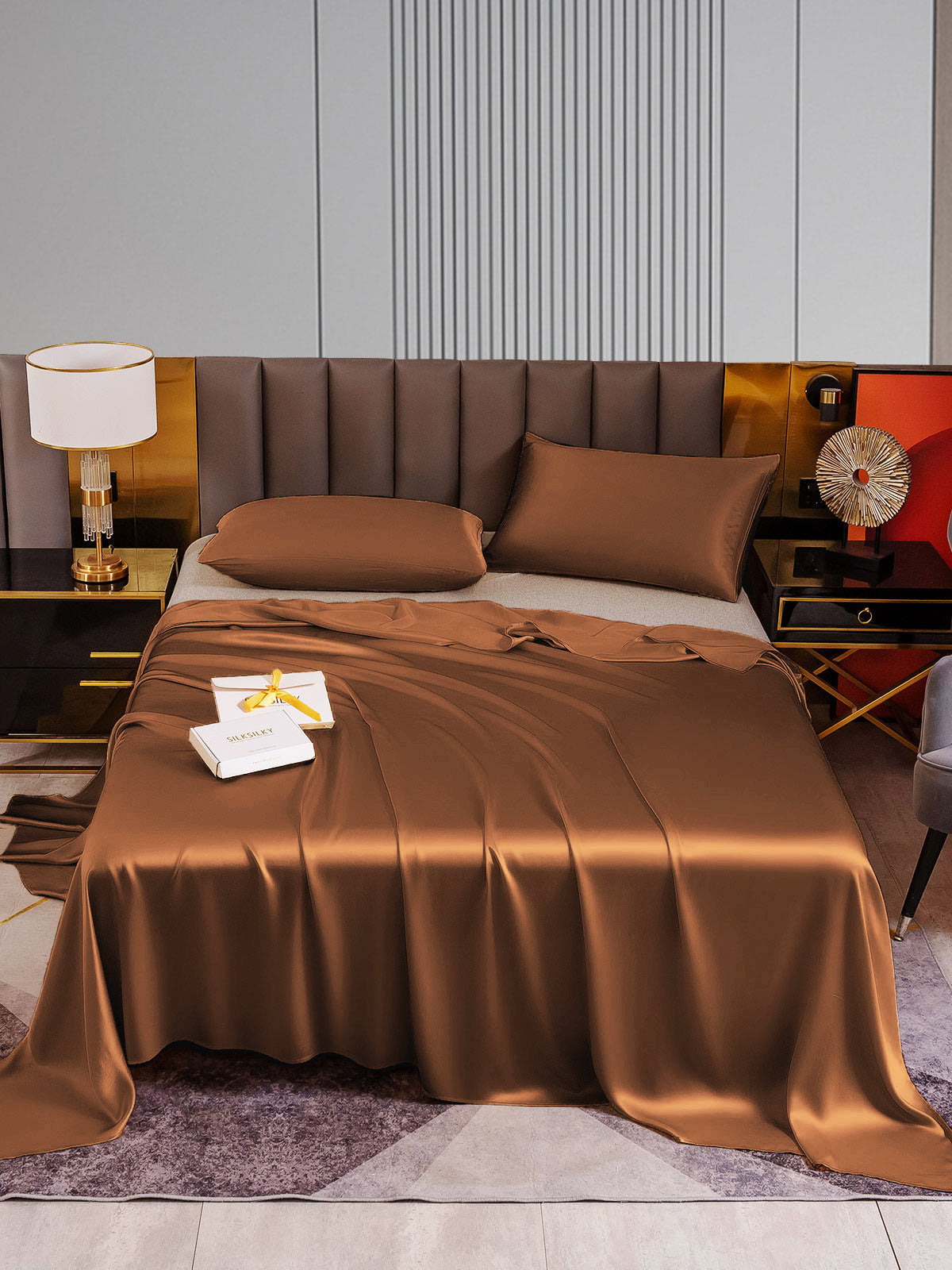 [Coffee] SilkSilky-AU 22Momme Pure Silk Bedding Set 001