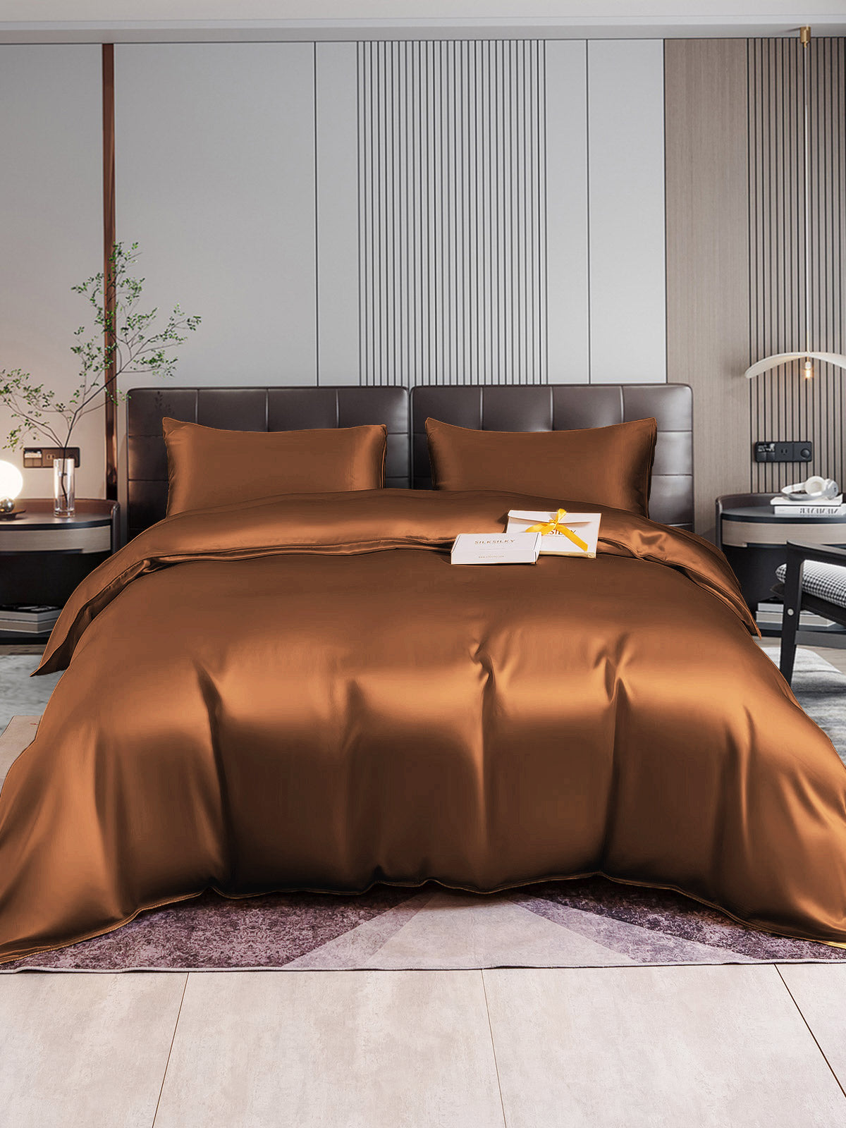 [Coffee] SilkSilky-AU 22Momme Pure Silk Bedding Set 001