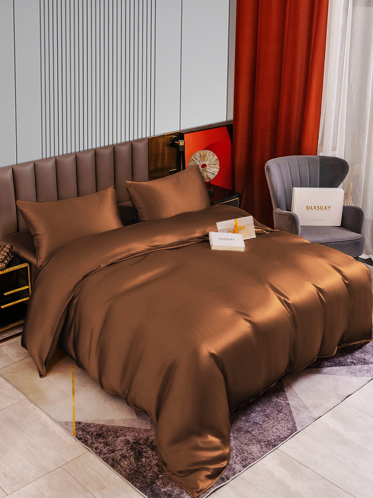 [Coffee] SilkSilky-AU 22Momme Pure Silk Bedding Set 002