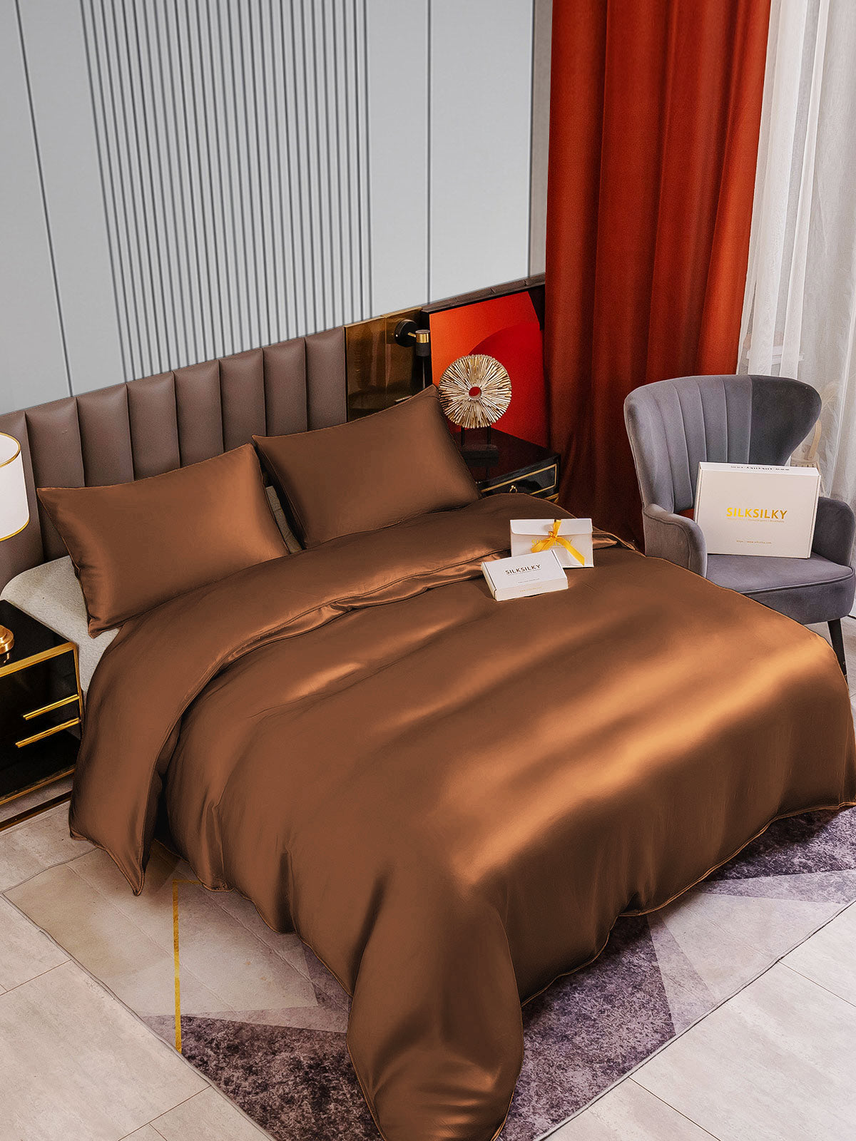 [Coffee] SilkSilky-AU 22Momme Pure Silk Bedding Set 002
